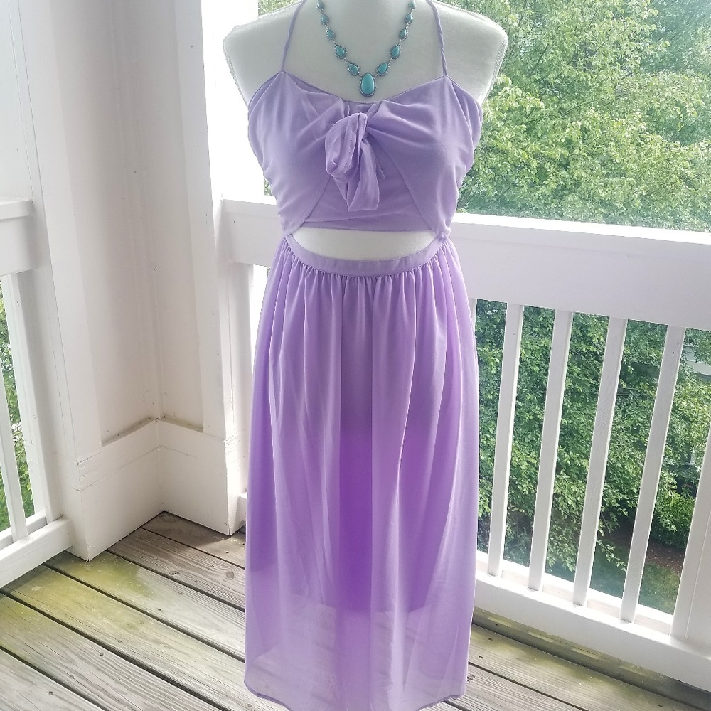 Lavender Purple Chiffon Halter Midi Dress